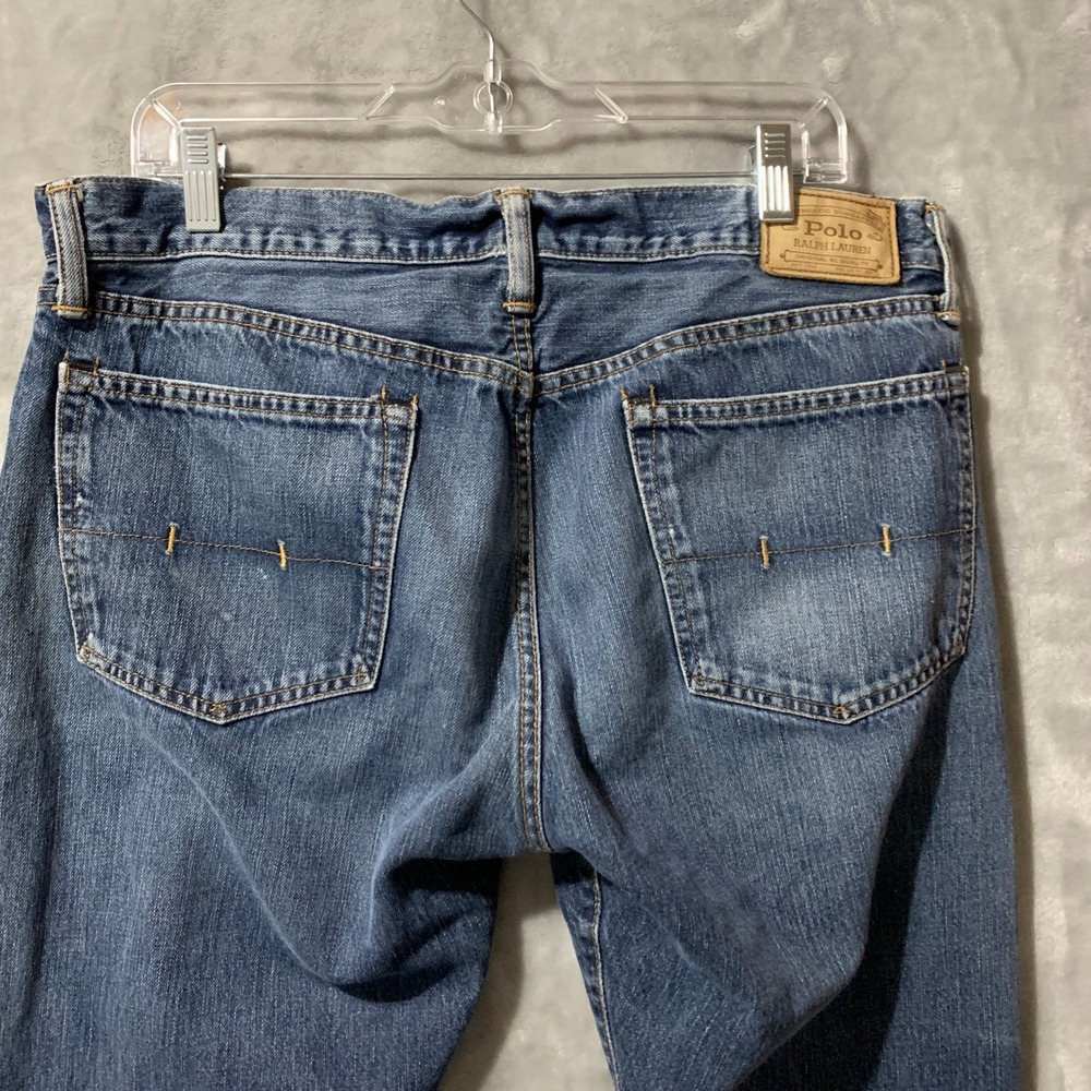 Polo Ralph Lauren Hampton Straight Jeans Mens 35x32 Blue Distressed Preppy - Picture 5 of 16
